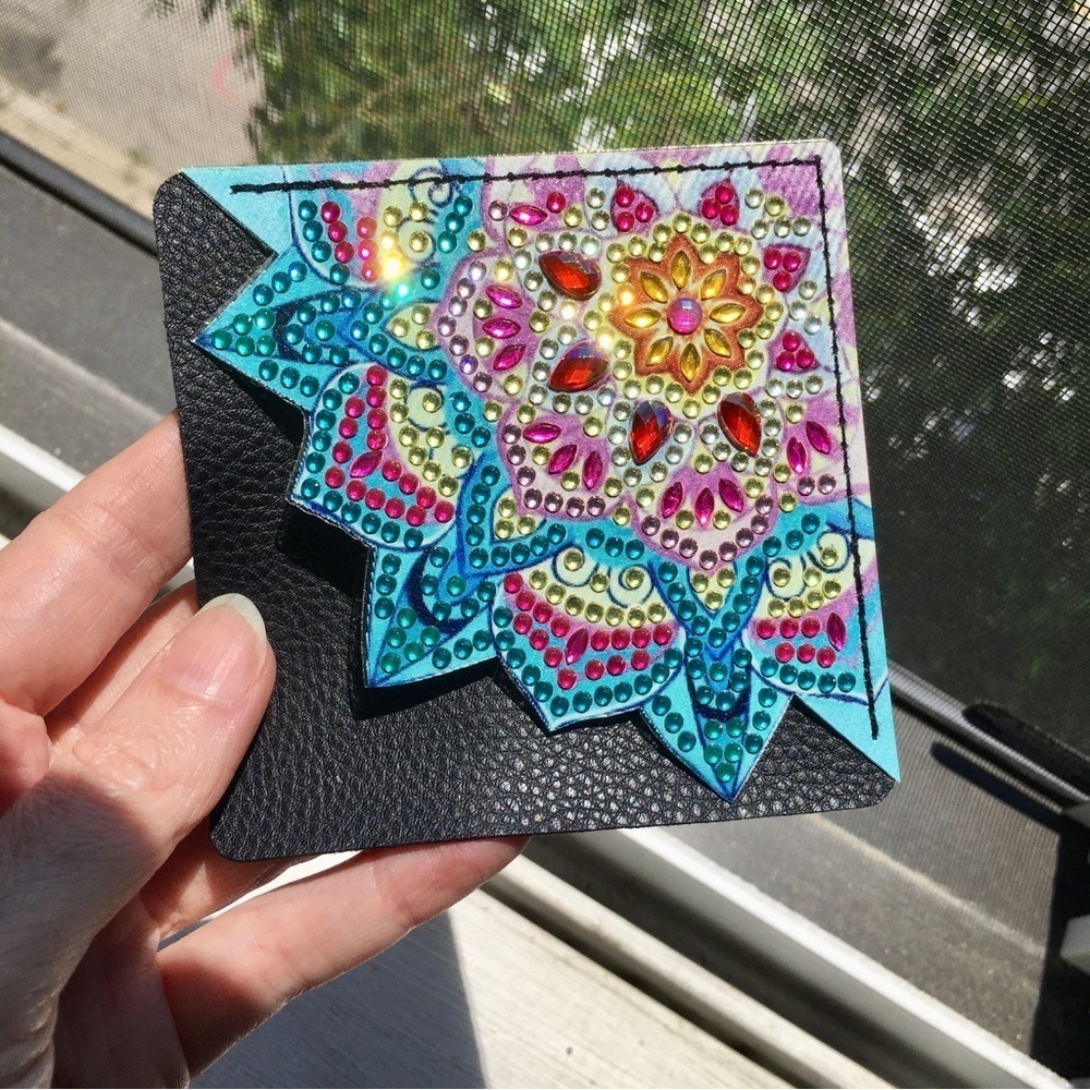 Diamond Art Lotus Flower Corner Bookmark, Colorful, Sparkly, Bling (TEAL/PINK)